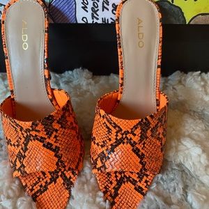 Snake skin print mule sandals